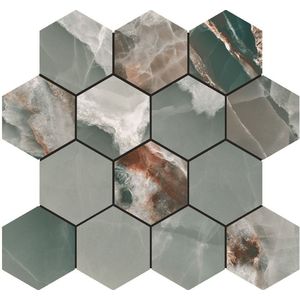 Jabo Onyx Turquoise hexagon mozaiek tegels 30x27cm