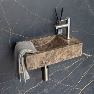 Saniclear Dark Emperador fonteinset met rechte kraan in RVS
