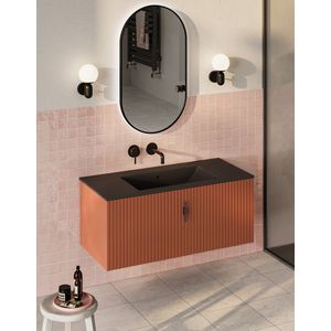 Muebles Raya badmeubel ribbelfront 100cm terracotta met zwarte wastafel zonder kraangat