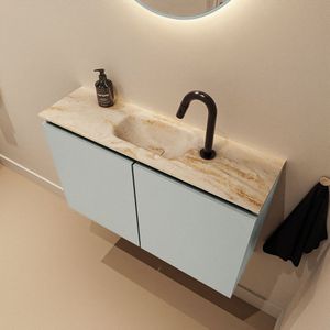 Mondiaz Ture DLux toiletmeubel 80cm greey met wastafel frappe midden met kraangat