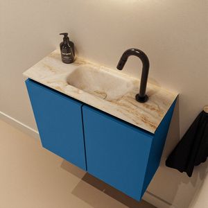 Mondiaz Ture DLux toiletmeubel 60cm jeans met wastafel frappe midden met kraangat