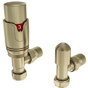 Eastbrook Valve radiator aansluitset haaks met thermostaat messing geborsteld