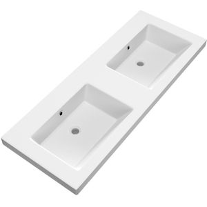 Brauer Solar Medium dubbele wastafel mineraalmarmer 120cm zonder kraangaten wit mat