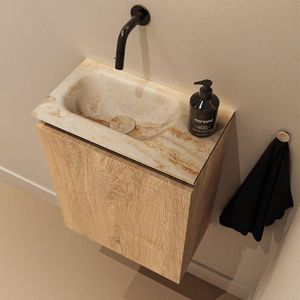 Mondiaz Ture DLux toiletmeubel 40cm washed oak met wastafel frappe links zonder kraangat