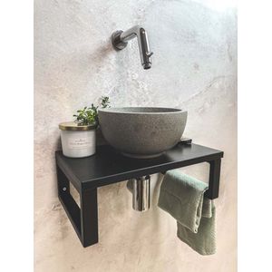 Saniclear Lovi fonteinset met grijze waskom en chromen kraan voor in het toilet