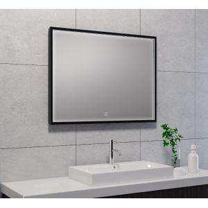 Mueller Square LED spiegel 80x60cm mat zwart met spiegelverwarming