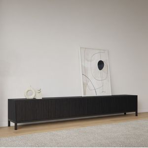 Livli Canberra staand tv meubel 280cm zwart eiken ribbelfront