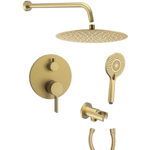 Sapho Cubemix inbouw regendouche 30cm met wandarm en handdouche goud mat