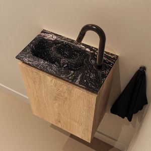 Mondiaz Ture DLux toiletmeubel 40cm washed oak met wastafel lava links met kraangat