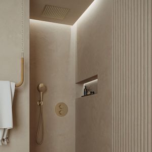 Saniclear Cube inbouw regendouche rond met inbouw douchekop 30x30cm en 2 standen handdouche geborsteld messing - mat goud