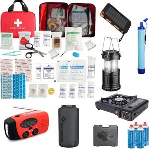 Noodpakket Compleet - Waterfilter - Opbergzak - Solar Powerbank - Gasfornuis - Nood Radio - EHBO-kit - Isolatiedeken