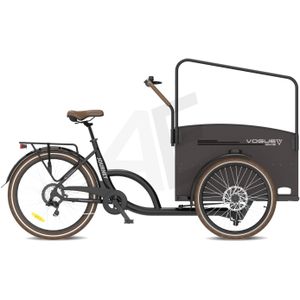 Vogue Bakfiets E-Cargo Journey-S 7DR met Hydraulische Remmen - Zwart met Bruine Accenten