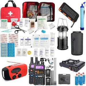 Noodpakket Compleet - Walkie Talkie - Waterfilter - Opbergzak - Solar Powerbank - Gasfornuis - Nood Radio - EHBO-kit - Isolatiedeken