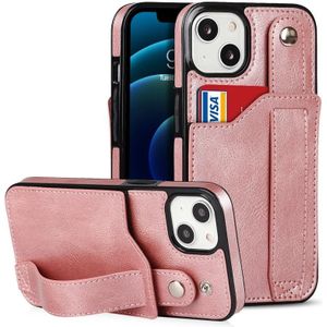 Crazy Horse Texture Shockproof TPU + PU Leather Case with Card Slot & Wrist Strap Holder For iPhone 13 mini(Rose Gold)