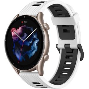 Voor Amazfit GTR 3 22mm verticaal patroon tweekleurige siliconen horlogeband (wit+zwart)