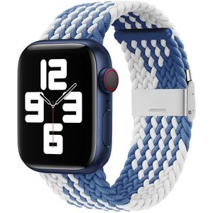 Nylon Vlecht één gesp vervangen Horlogeband voor Apple Watch Series 7 41mm / 6 & SE & 5 & 4 40 MM / 3 & 2 & 1 38MM (Z Blauw wit)