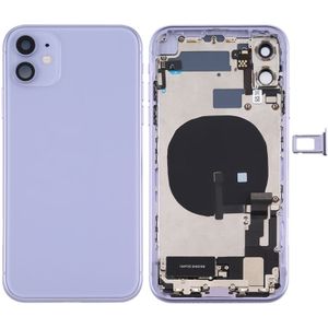 Battery Back Cover Assembly (met Side Keys & Power Button + Volume Button Flex Cable & Wireless Charging Module & Motor & Charging Port & Loud Speaker & Card Tray & Camera Lens Cover) voor iPhone 11(Paars)