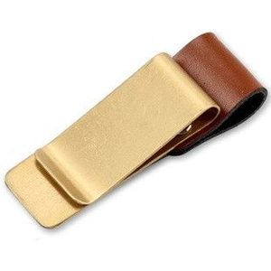 Metalen lederen pennenhouder RVS potlood clip notebook pennenhouder (goud-bruin)