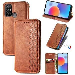 Voor ZTE Blade A52 Cubic Grid Pressed Magnetic Leather Phone Case