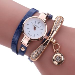 Mode vrouwen casual armband lederen band Watch (donkerblauw)