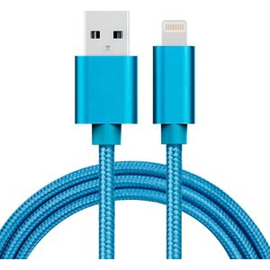 1m 3A geweven stijl metaal hoofd 8 pins naar USB Data / de kabel van de lader  voor iPhone X / iPhone 8 & 8 Plus / iPhone 7 & 7 Plus / iPhone 6 & 6s & 6 & 6s Plus / iPad(Blue)