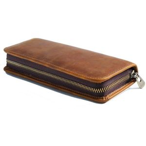 Retro Crazy Horse lederen vierkante etui lederen rits pennendoos