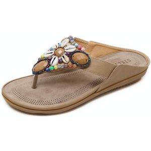 Dames Zomer Boheemse Sandalen Seaside Retro Kralen Shell Slippers  Maat: 41 (Abrikoos)