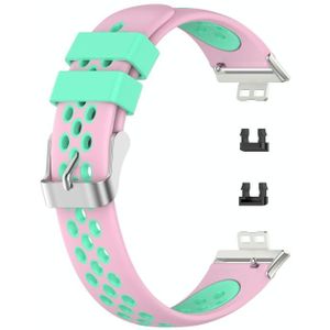 Voor Huawei Watch Fit 18mm Clasp Style Silicone Twee-kleur Vervanging Strap Watchband (Roze + Groen)