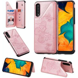 Voor Galaxy A50 Butterfly Embossing Pattern Shockproof Protective Case met Holder & Card Slots & Photo Frame(Rose Gold)