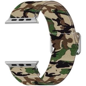 Verstelbare elastische print horlogeband voor Apple Watch Series 6 & se & 5 & 4 40mm / 3 & 2 & 1 38mm (camouflage groen)