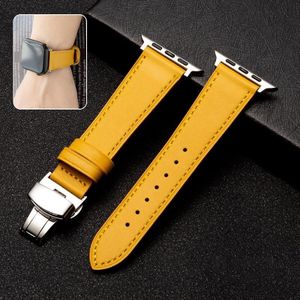 Butterfly Clasp Business Top Layer Cowhide Lederen Band Horlogeband voor Apple Watch Series 6 & SE & 5 & 4 40 MM / 3 & 2 & 1 38mm