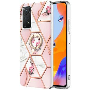 Voor Xiaomi Redmi Note 11 Pro 5G / 4G Foreign Splicing Marble Bloempatroon TPU Ringhouder (roze bloem)