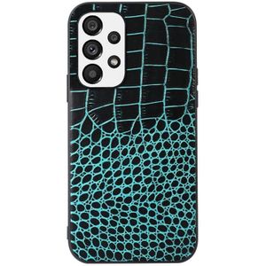 Voor Samsung Galaxy A53 5G Crocodile Top Layer Cowhide Lederen Case (Cyaan)