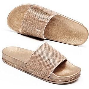 Rhinestone Women Slippers Bling Beach Slides  Size:40(Gold)