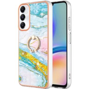 Voor Samsung Galaxy A05s Galvaniseren Marmer IMD TPU Telefoonhoesje met Ringhouder (Groen 004)