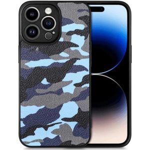 Voor iPhone 14 Pro Max Camouflage lederen achterkant telefoonhoes