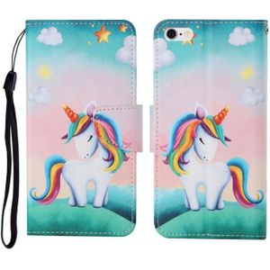 Voor iPhone 6 geschilderd patroon horizontale flip leathe geval (regenboog eenhoorn)