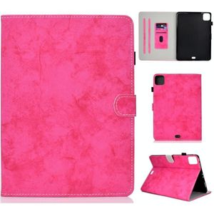 Voor iPad Pro 11 (2020) Naaidraad Horizontale effen kleur Platte lederen behuizing met slaapfunctie & penhoes & anti slipstrip & kaartsleuf & houder (rose red)