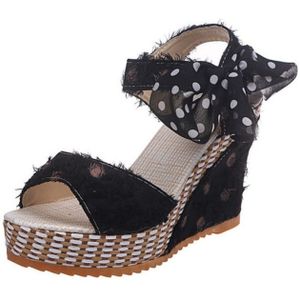 Vrouwen sandalen dot bowknot platform wig schoenen  grootte: 37 (zwart)