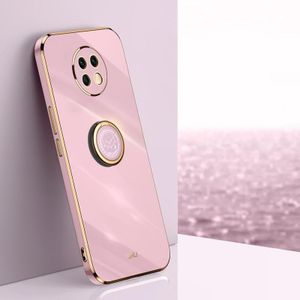 Voor Xiaomi Redmi Note 9 5G Xinli Rechte 6D Plating Gold Edge TPU Schokbestendig Case met Ringhouder (Cherry Purple)