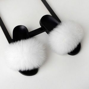 Fox Fur Slippers Flip-flops Non-slip Platte Bont Schoenen Sandalen voor dames  schoenmaat:38-39(24cm)(Wit)