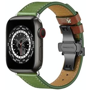 Vlindergesp lederen horlogeband voor Apple Watch-serie 8 & 7 41 mm / SE 2 & 6 & SE & 5 & 4 40 mm / 3 & 2 & 1 38 mm (groene + zwarte gesp)