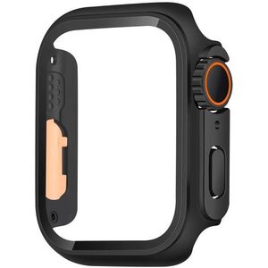 Voor Apple Watch Series 8 / 7 45 mm geharde film hybride pc geïntegreerde horlogekast (zwart oranje)