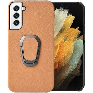 Voor Samsung Galaxy S22 + 5G Ring Houder Honeycomb PU-telefooncase (Oranje)