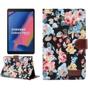 Bloem doek textuur PC horizontale Flip lederen beschermende case voor Galaxy tab A 8 (2019) P200/P205  met houder & kaartsleuven & portemonnee & fotolijstjes (zwart)