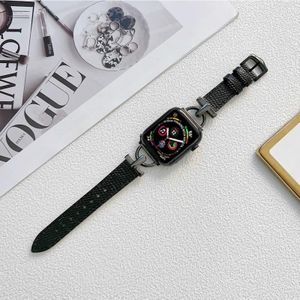 D-vormige staal + lederen riem voor Apple Watch Series 7 41mm / 6 & SE & 5 & 4 40mm / 3 & 2 & 1 38mm (zilver + zwart)