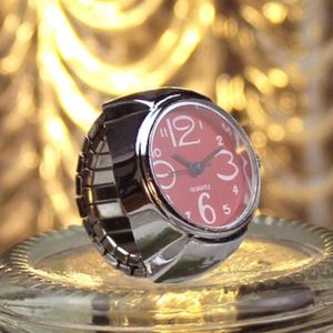 2st L04 2018 Dial Quartz analoog horloge Creative staal Cool elastische Quartz vinger Ring horloge mannen Women(Red)