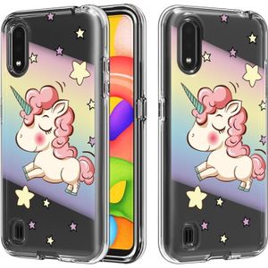 Voor Galaxy A01 2 in 1 PC + TPU-kaartpatroon transparante beschermhoes (Regenboogpaard)