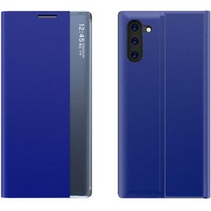 Voor Galaxy Note 10 Side Display Magnetic Horizontal Flip Plain Texture Cloth + PC Case met Holder & Sleep / Wake-up Function(Blauw)