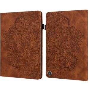 Voor Amazon Kindle Fire HD 8 2020 Peacock Embossed Pattern TPU + PU Horizontal Flip Leather Case met Holder & Card Slots & Wallet & Sleep / Wake-up Function(Brown)